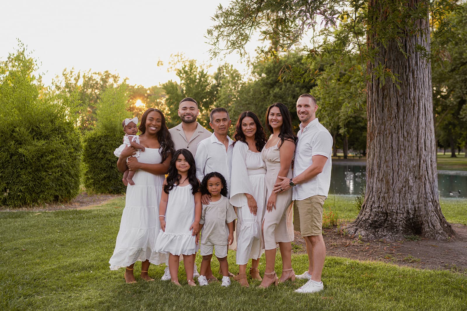 Family laughing together outdoors