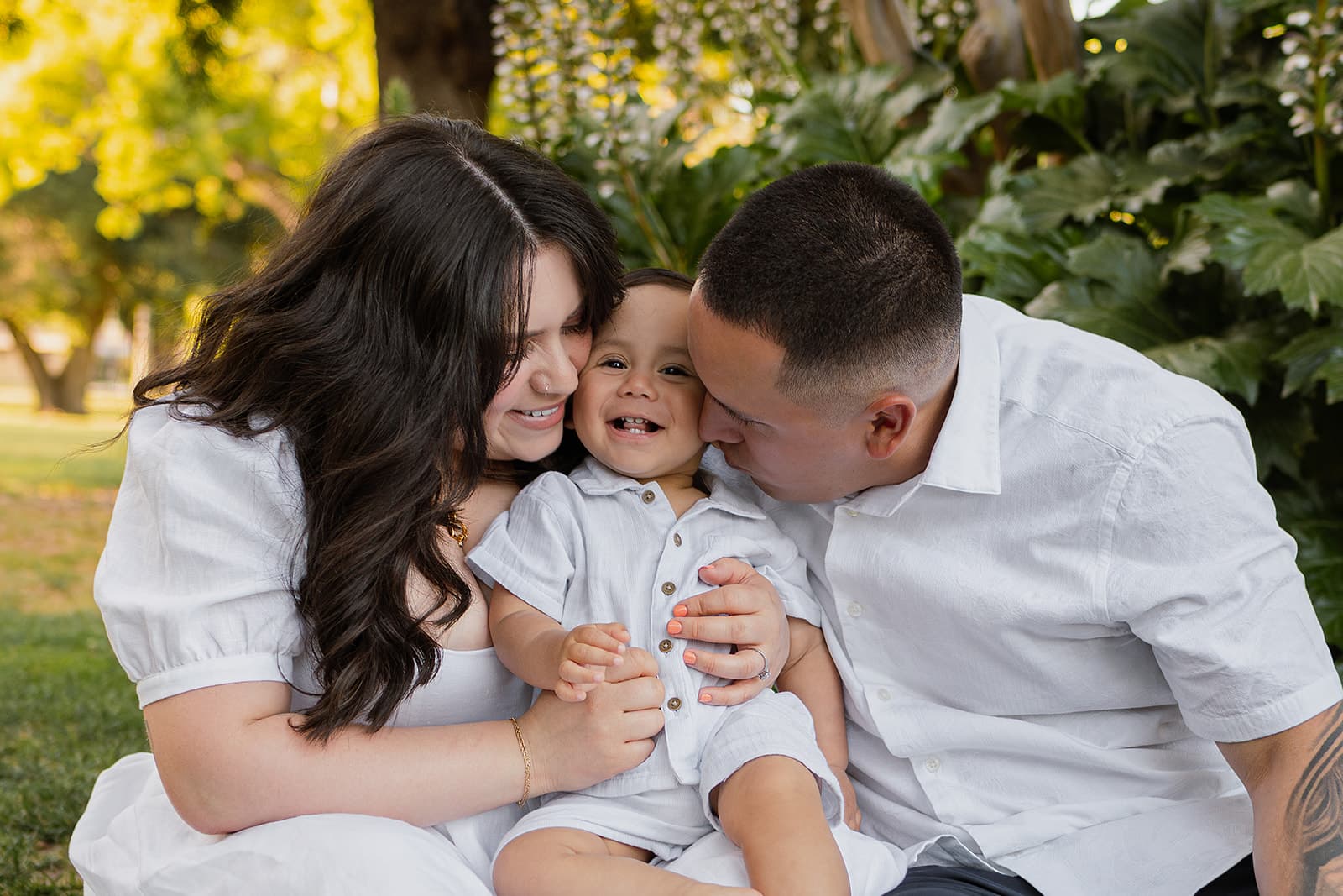 Family together, golden afternoon